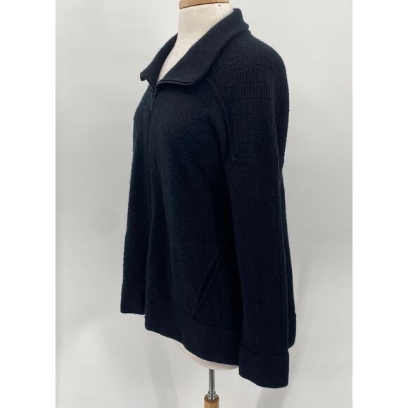 Kinross Cashmere Cardigan Sweater Dual Zipper Front Mockneck Collared Black L - Picture 4 of 8